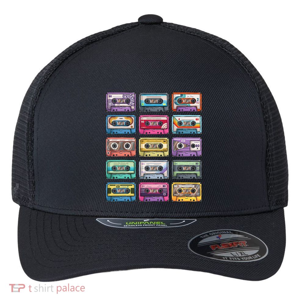 Vintage Cassette Tapes Collection 80S 90S Music Mixtape Flexfit Unipanel Trucker Cap
