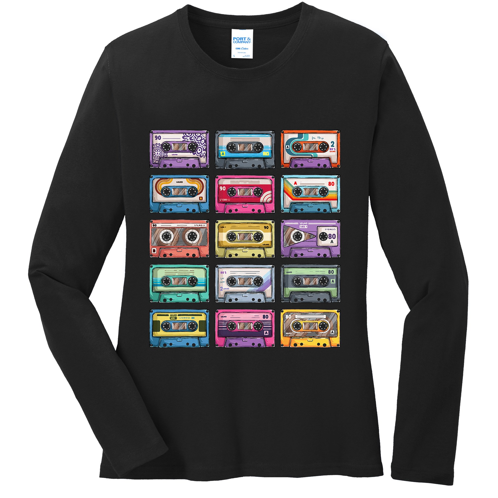 Vintage Cassette Tapes Collection 80S 90S Music Mixtape Ladies Long Sleeve Shirt