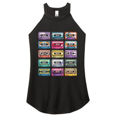 Vintage Cassette Tapes Collection 80S 90S Music Mixtape Women's Perfect Tri Rocker Tank