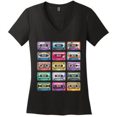 Vintage Cassette Tapes Collection 80S 90S Music Mixtape Women's V-Neck T-Shirt