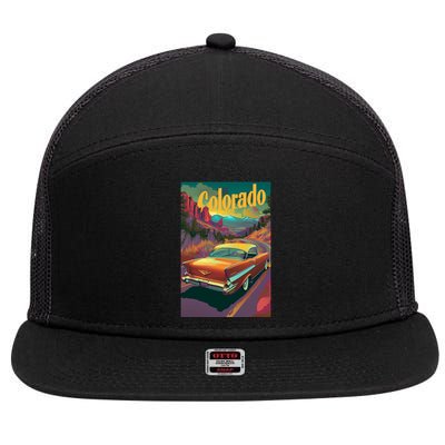 Vintage Colorado Travel Poster 7 Panel Mesh Trucker Snapback Hat