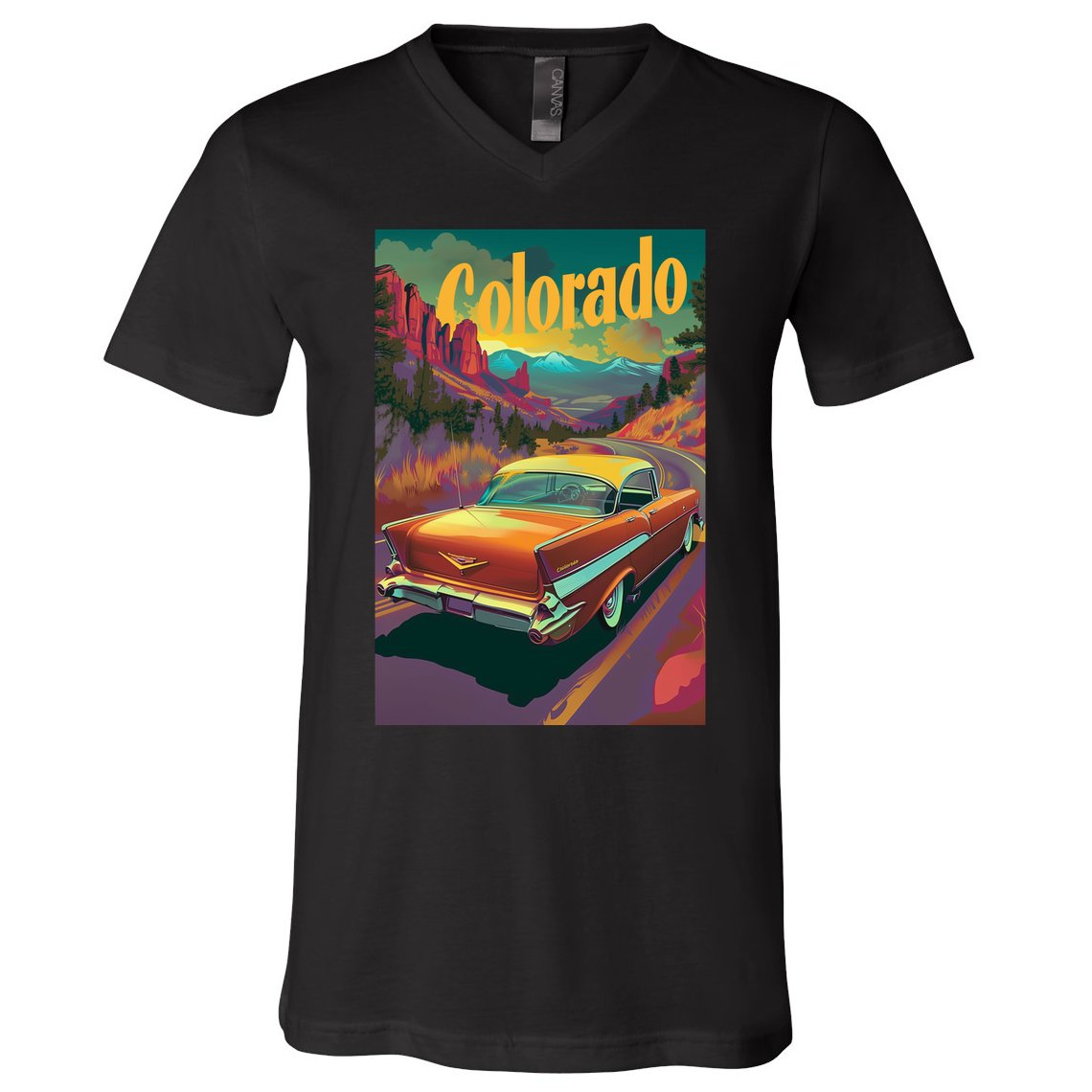Vintage Colorado Travel Poster V-Neck T-Shirt