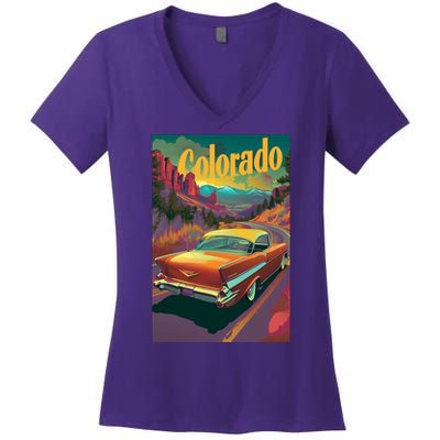 Vintage Colorado Travel Poster Women's V-Neck T-Shirt