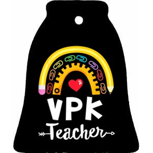 VPK Crew Teacher Back To School Teacher Rainbow Pencil Ceramic Bell Ornament