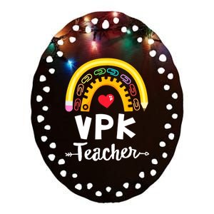 VPK Crew Teacher Back To School Teacher Rainbow Pencil Ceramic Oval Ornament