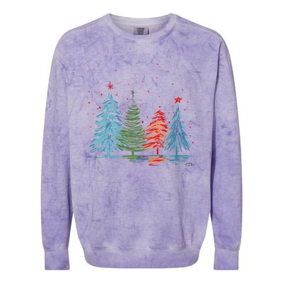 Vintage Christmas Trees Hand Drawing Christmas Trees Colorblast Crewneck Sweatshirt