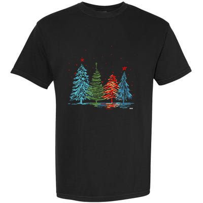 Vintage Christmas Trees Hand Drawing Christmas Trees Garment-Dyed Heavyweight T-Shirt