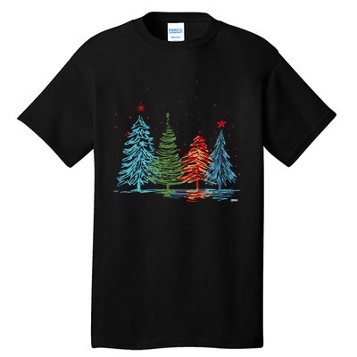 Vintage Christmas Trees Hand Drawing Christmas Trees Tall T-Shirt