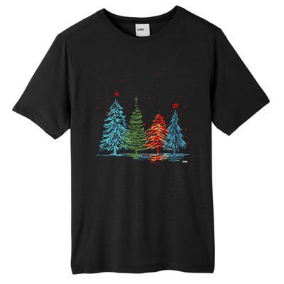 Vintage Christmas Trees Hand Drawing Christmas Trees Tall Fusion ChromaSoft Performance T-Shirt