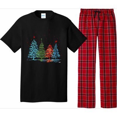 Vintage Christmas Trees Hand Drawing Christmas Trees Pajama Set