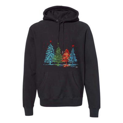 Vintage Christmas Trees Hand Drawing Christmas Trees Premium Hoodie