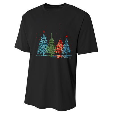 Vintage Christmas Trees Hand Drawing Christmas Trees Performance Sprint T-Shirt