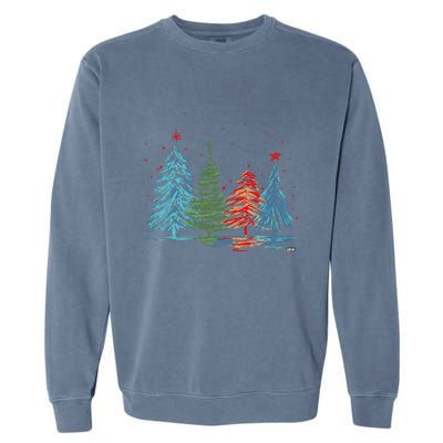 Vintage Christmas Trees Hand Drawing Christmas Trees Garment-Dyed Sweatshirt