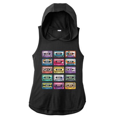 Vintage Cassette Tapes Collection 80S 90S Music Mixtape Ladies PosiCharge Tri-Blend Wicking Draft Hoodie Tank