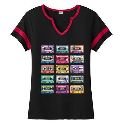 Vintage Cassette Tapes Collection 80S 90S Music Mixtape Ladies Halftime Notch Neck Tee