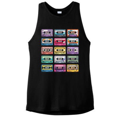 Vintage Cassette Tapes Collection 80S 90S Music Mixtape Ladies PosiCharge Tri-Blend Wicking Tank