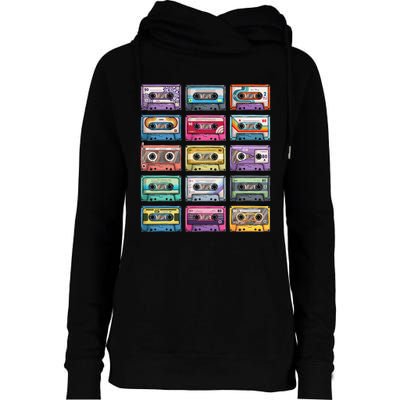 Vintage Cassette Tapes Collection 80S 90S Music Mixtape Womens Funnel Neck Pullover Hood