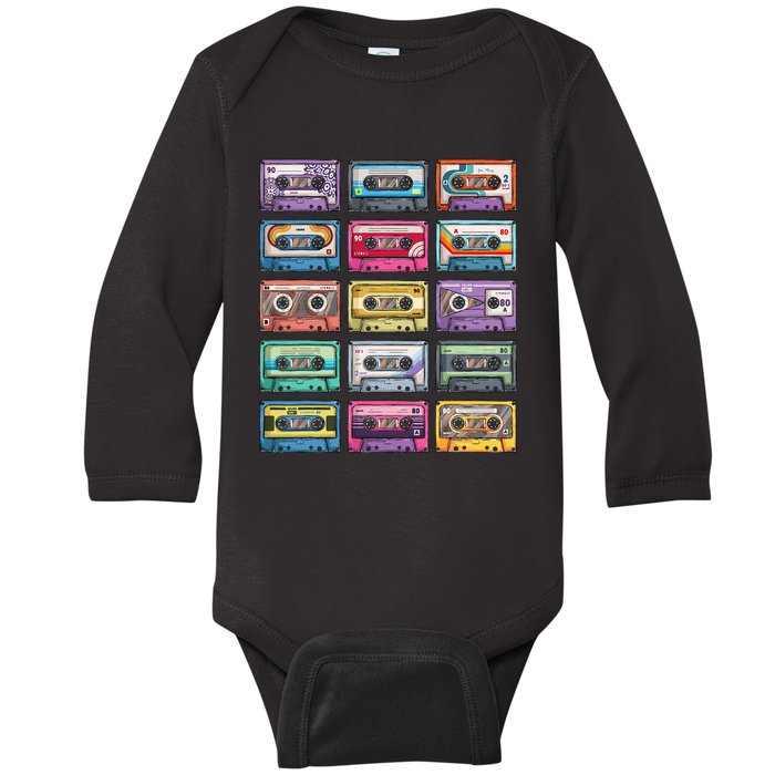 Vintage Cassette Tapes Collection 80S 90S Music Mixtape Baby Long Sleeve Bodysuit