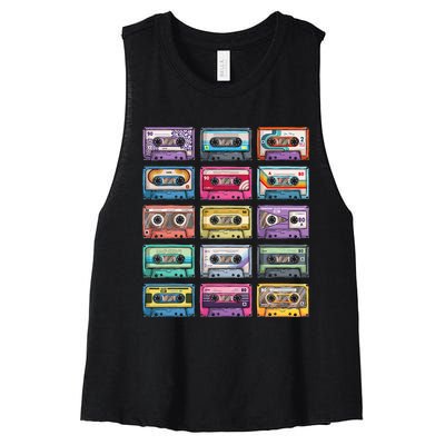 Vintage Cassette Tapes Collection 80S 90S Music Mixtape Women's Racerback Cropped Tank