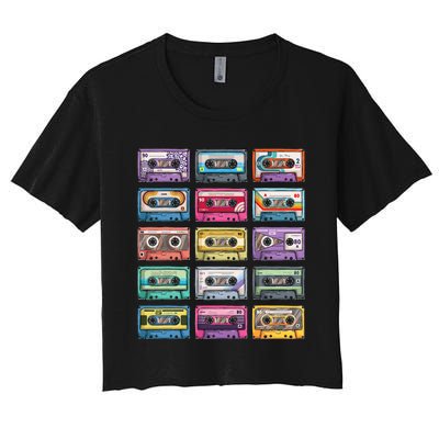 Vintage Cassette Tapes Collection 80S 90S Music Mixtape Women's Crop Top Tee