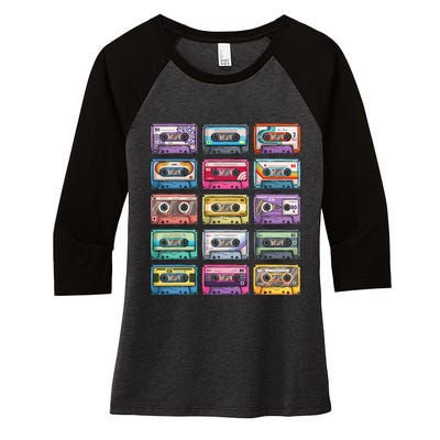 Vintage Cassette Tapes Collection 80S 90S Music Mixtape Women's Tri-Blend 3/4-Sleeve Raglan Shirt