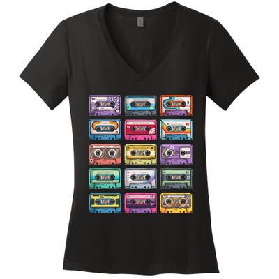 Vintage Cassette Tapes Collection 80S 90S Music Mixtape Women's V-Neck T-Shirt