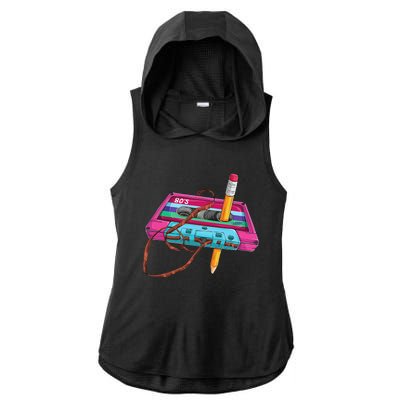 Vintage Cassette Tape Pencil 70s 80s 90s Music Mixtape Ladies PosiCharge Tri-Blend Wicking Draft Hoodie Tank