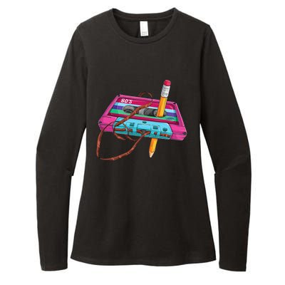 Vintage Cassette Tape Pencil 70s 80s 90s Music Mixtape Womens CVC Long Sleeve Shirt