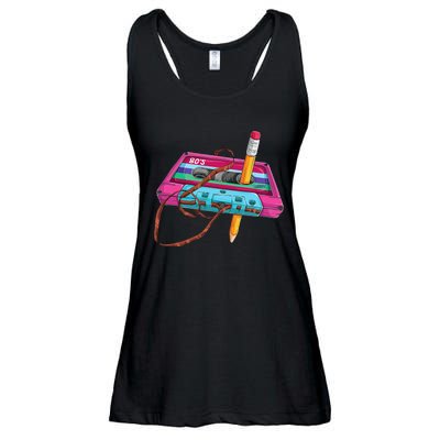 Vintage Cassette Tape Pencil 70s 80s 90s Music Mixtape Ladies Essential Flowy Tank