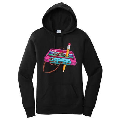 Vintage Cassette Tape Pencil 70s 80s 90s Music Mixtape Women's Pullover Hoodie