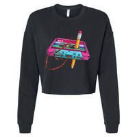 Vintage Cassette Tape Pencil 70s 80s 90s Music Mixtape Cropped Pullover Crew