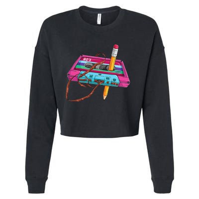 Vintage Cassette Tape Pencil 70s 80s 90s Music Mixtape Cropped Pullover Crew