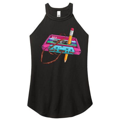 Vintage Cassette Tape Pencil 70s 80s 90s Music Mixtape Women's Perfect Tri Rocker Tank