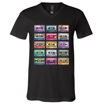 Vintage Cassette Tapes Collection 80s 90s Music Mixtape V-Neck T-Shirt