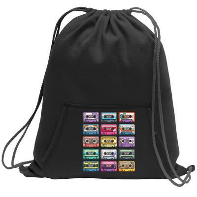 Vintage Cassette Tapes Collection 80s 90s Music Mixtape Sweatshirt Cinch Pack Bag