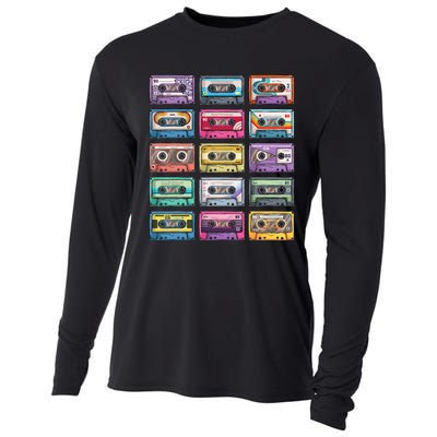 Vintage Cassette Tapes Collection 80s 90s Music Mixtape Cooling Performance Long Sleeve Crew