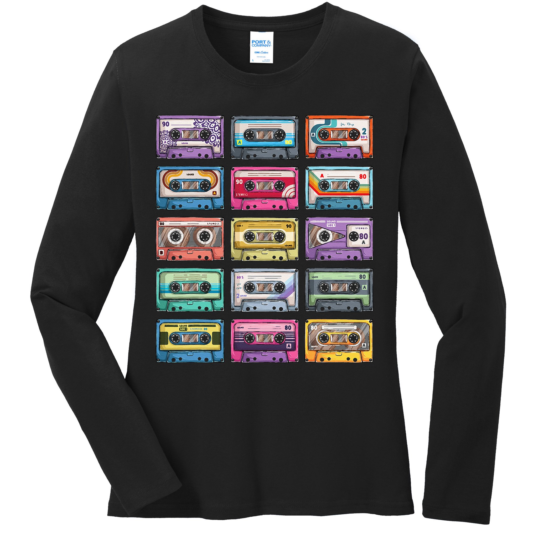 Vintage Cassette Tapes Collection 80s 90s Music Mixtape Ladies Long Sleeve Shirt
