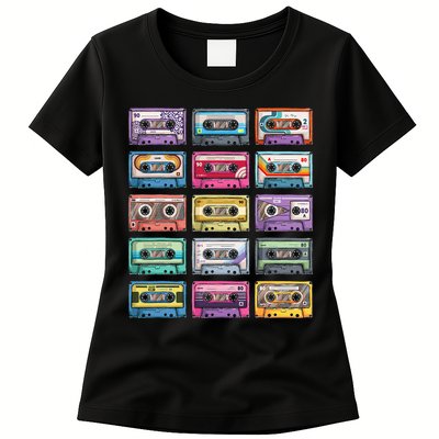 Vintage Cassette Tapes Collection 80s 90s Music Mixtape Womens T-Shirt
