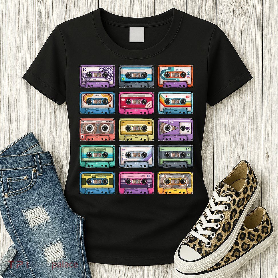 Vintage Cassette Tapes Collection 80s 90s Music Mixtape Womens T-Shirt