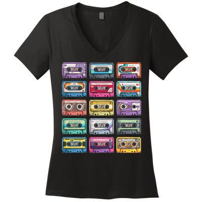 Vintage Cassette Tapes Collection 80s 90s Music Mixtape Women's V-Neck T-Shirt