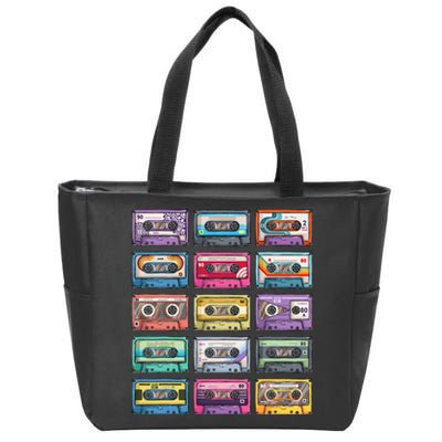 Vintage Cassette Tapes Collection 80s 90s Music Mixtape Zip Tote Bag