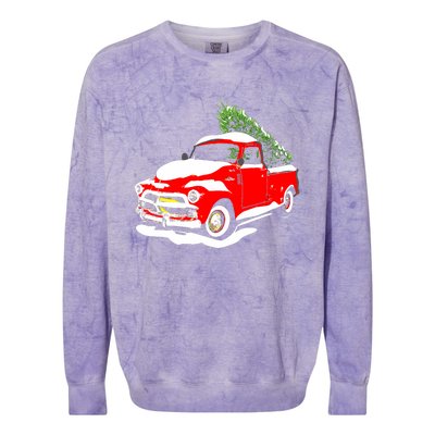 Vintage Christmas Tree Truck Funny Retro Xmas Gift Colorblast Crewneck Sweatshirt