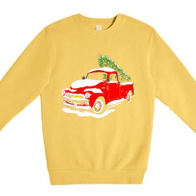 Vintage Christmas Tree Truck Funny Retro Xmas Gift Premium Crewneck Sweatshirt