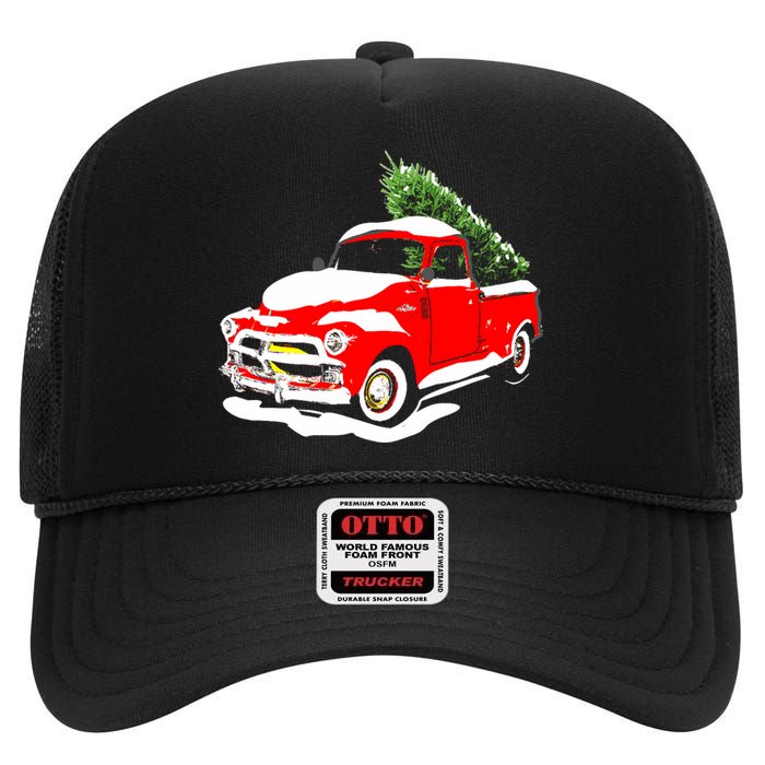 Vintage Christmas Tree Truck Funny Retro Xmas Gift High Crown Mesh Back Trucker Hat