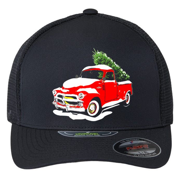 Vintage Christmas Tree Truck Funny Retro Xmas Gift Flexfit Unipanel Trucker Cap