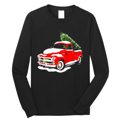 Vintage Christmas Tree Truck Funny Retro Xmas Gift Long Sleeve Shirt