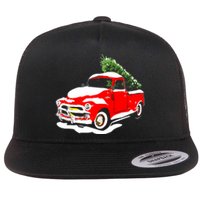 Vintage Christmas Tree Truck Funny Retro Xmas Gift Flat Bill Trucker Hat