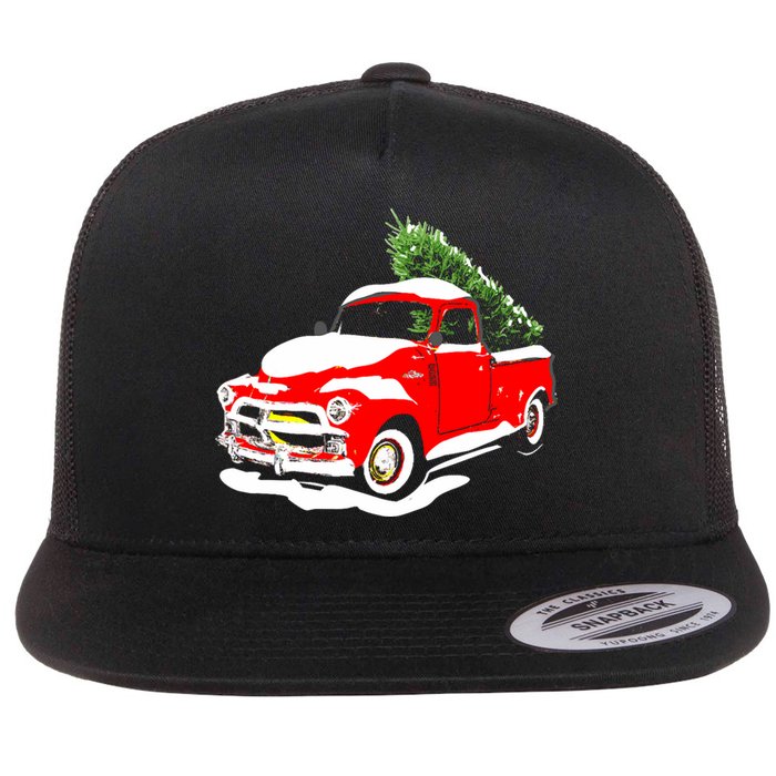 Vintage Christmas Tree Truck Funny Retro Xmas Gift Flat Bill Trucker Hat