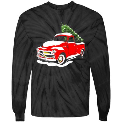 Vintage Christmas Tree Truck Funny Retro Xmas Gift Tie-Dye Long Sleeve Shirt