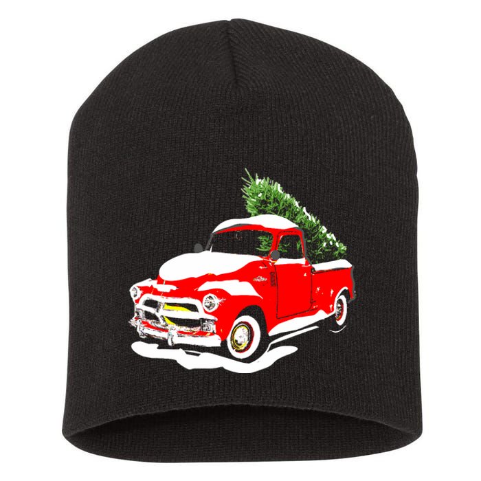 Vintage Christmas Tree Truck Funny Retro Xmas Gift Short Acrylic Beanie